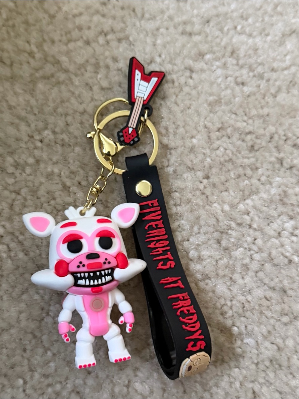 Pink Foxy Keychain with Black Strap